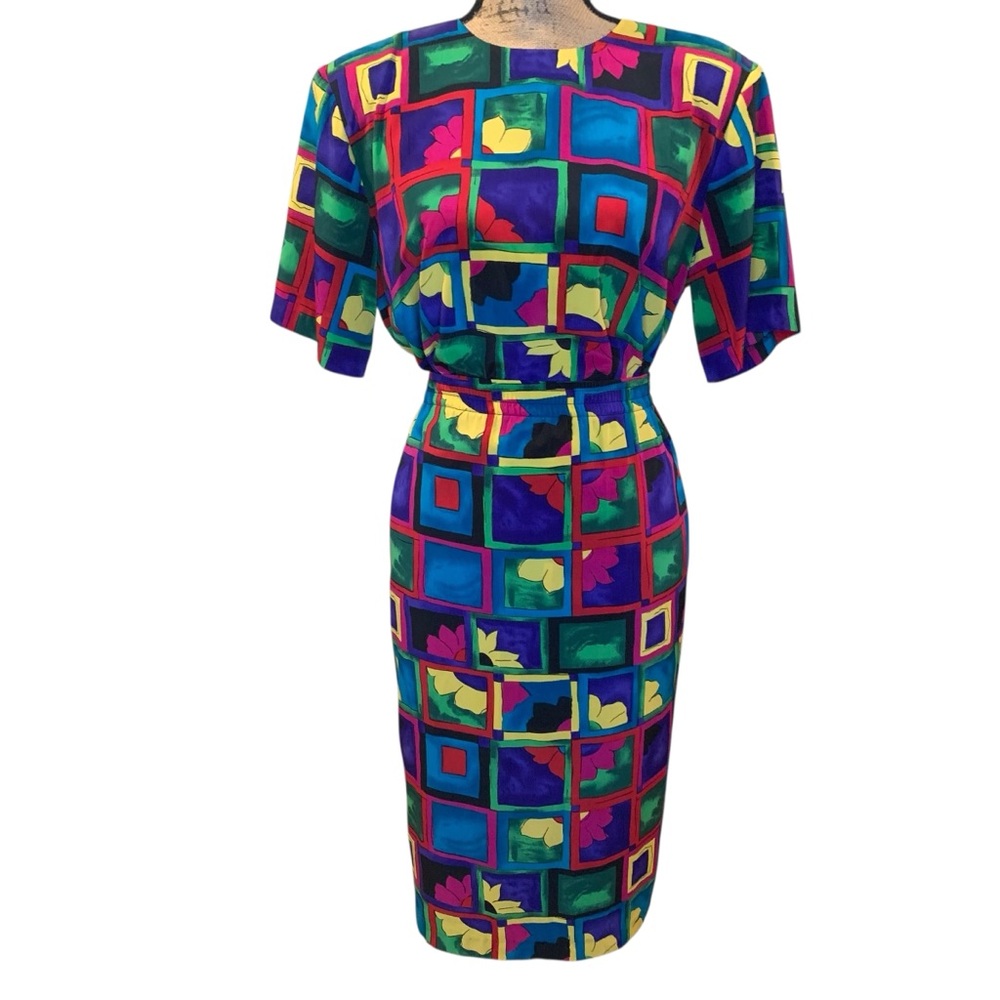 Vintage Blue Green Sheath Skirt Set